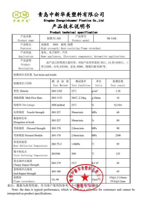阻燃PC/ABS合金材料HM540K