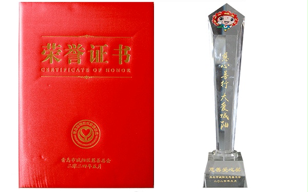 城阳慈善爱心奖荣誉证书